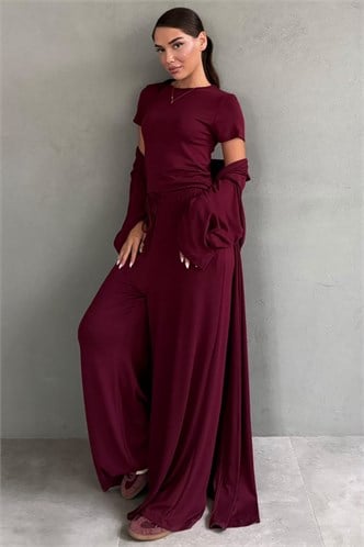 Bordo 3lü Penye Salaş Kadın Takım MG2906