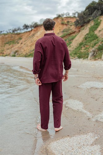 Bordo Gömlek Pantolon Erkek İkili Takım E7322