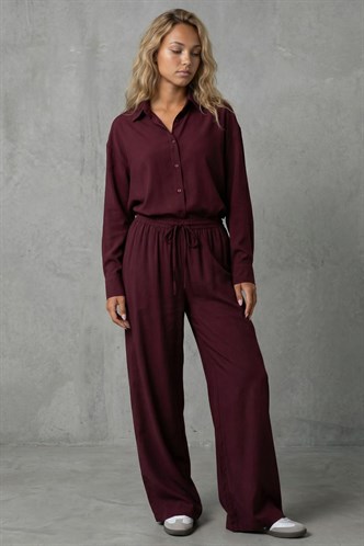 Bordo Basic Kadın Gömlek Pantolon İkili Takım Mg2352