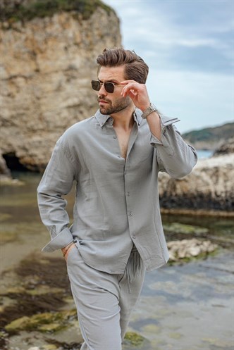 Boyalı Gri Gömlek Pantolon Erkek İkili Takım E7322