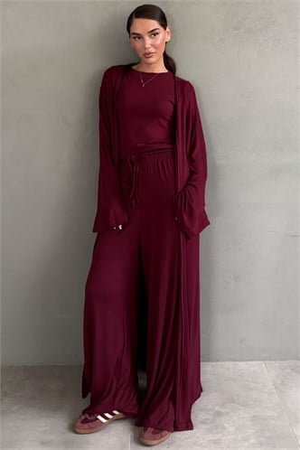 Bordo 3lü Penye Salaş Kadın Takım MG2906