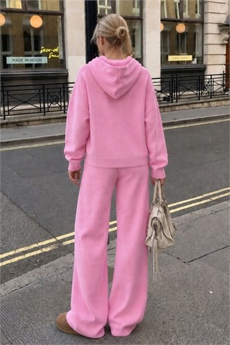 Pembe Kapüşonlu Kadın Triko Takım MG2892