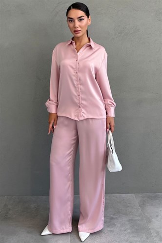 Pembe Saten Gömlek Pantolon Takım MG2745