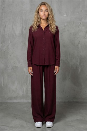 Bordo Basic Kadın Gömlek Pantolon İkili Takım Mg2352