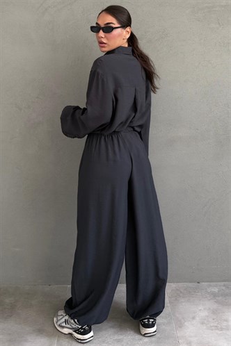 Füme Oversize Gömlek Balon Pantolon Kadın Takım MG2779
