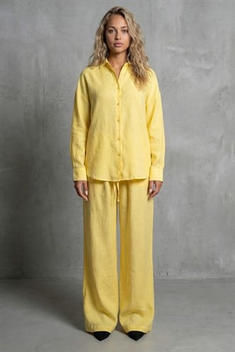 Sarı Basic Kadın Gömlek Pantolon İkili Takım Mg2352