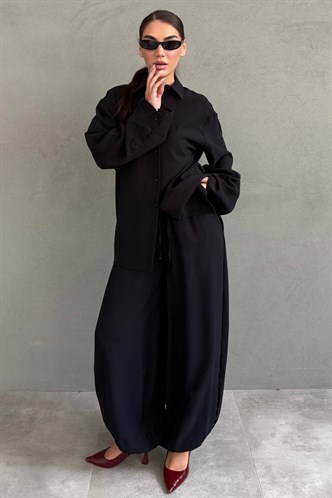 Siyah Oversize Gömlek Balon Pantolon Kadın Takım MG2779