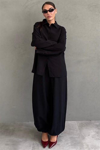 Siyah Oversize Gömlek Balon Pantolon Kadın Takım MG2779