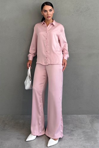 Pembe Saten Gömlek Pantolon Takım MG2745