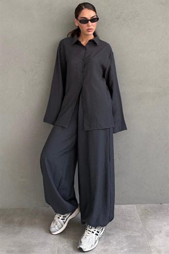 Füme Oversize Gömlek Balon Pantolon Kadın Takım MG2779