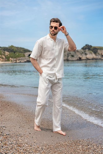 Ekru Over Fit Erkek Gömlek Takım E7303