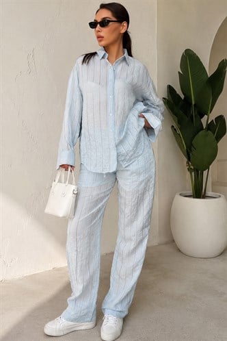 Bebe Mavisi Transparan Relax Fit Çizgili Takım MG2740