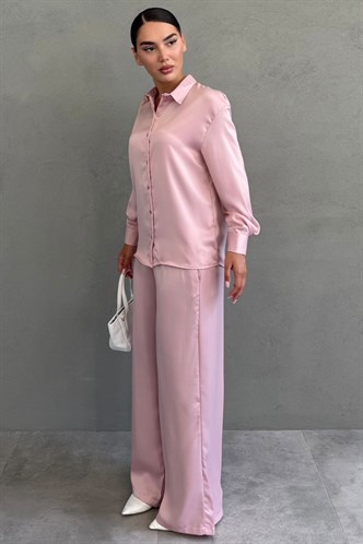 Pembe Saten Gömlek Pantolon Takım MG2745