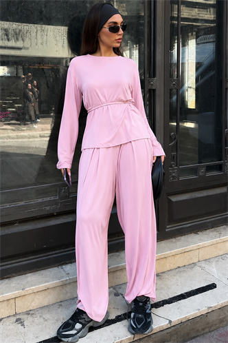 Pembe Likralı Modal Şalvar Takım MG2784