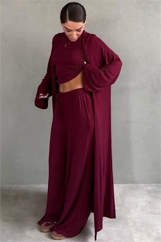 Bordo 3lü Penye Salaş Kadın Takım MG2906