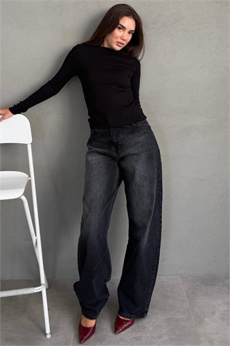Siyah Yıkamalı Baggy Kadın Jean MG2875 