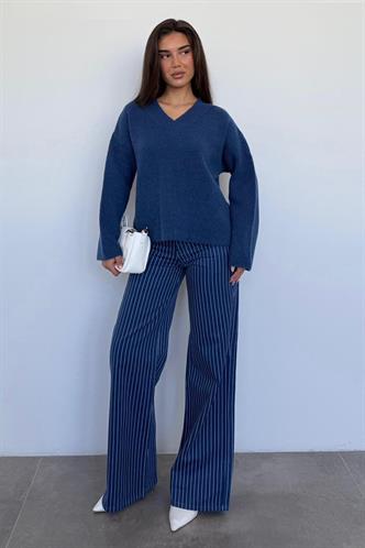 Lacivert Çizgili Kadın Jean Pantolon Mg2463