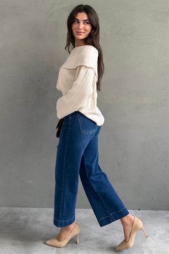 Mavi Düz Kesim Geniş Paça Kadın Flared Jean MG2630