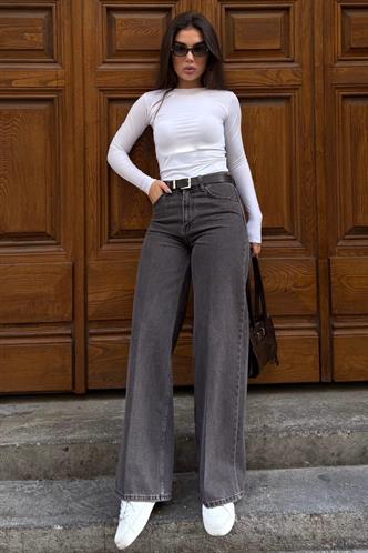 Kahverengi %100Pamuklu Geniş Paça Kadın Wide Leg Jean MG2623