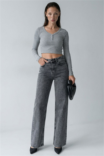 Siyah Yüksek Bel Paçası Yırtmaçlı Kadın Jean MG1384