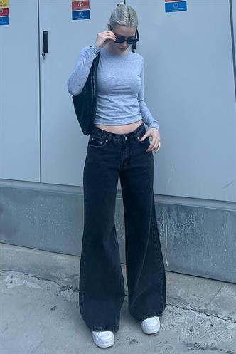 Siyah Straight Wide Kadın Jean MG1996