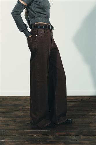 Kahverengi %100Pamuklu Geniş Paça Kadın Wide Leg Jean MG2623