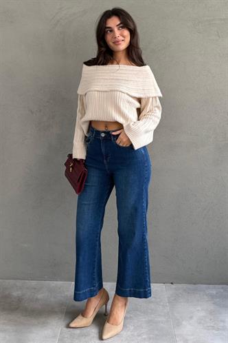 Mavi Düz Kesim Geniş Paça Kadın Flared Jean MG2630