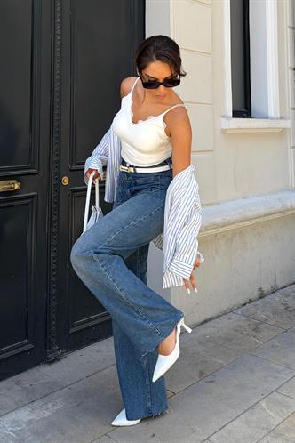 Koyu Mavi Ön Cepli Kadın Jean Pantolon Mg2500