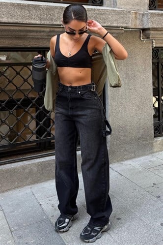 Siyah Kargo Baggy Kadın Jean MG2874