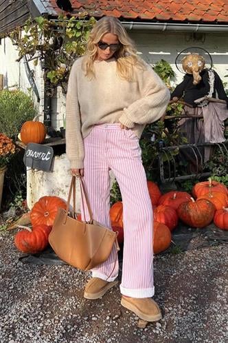 Pembe Çizgili Kadın Jean Pantolon Mg2463