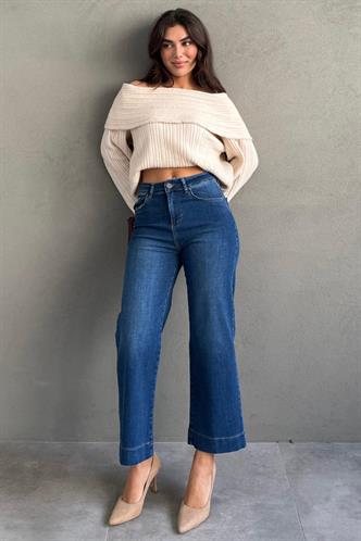 Mavi Düz Kesim Geniş Paça Kadın Flared Jean MG2630