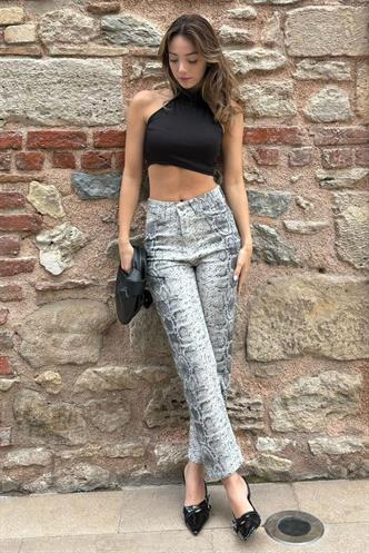 Antrasit Leopar Kadın Jean Pantolon MG2224