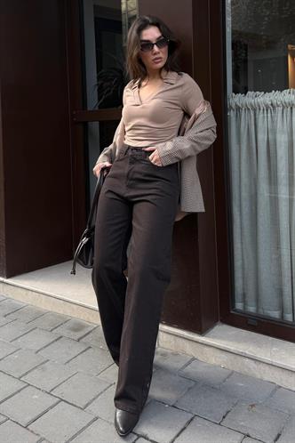 Kahverengi Wide Leg Kadın Pantolon MG2614