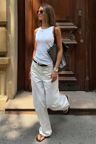 Ekru Yüksek Bel Wide Leg Kadın Jean MG2880