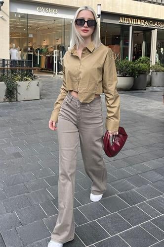 Sütlü Kahve Straight Wide Kadın Jean MG2000