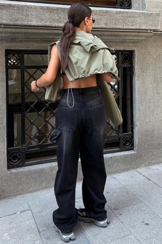 Siyah Kargo Baggy Kadın Jean MG2874