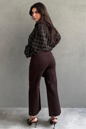 Kahverengi Düz Kesim Geniş Paça Kadın Flared Jean MG2630