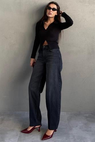 Antrasit %100Pamuklu Geniş Paça Kadın Wide Leg Jean MG2623