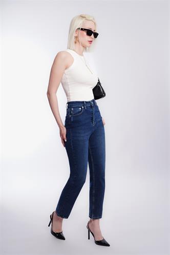 Koyu Mavi Slim Fit Kadın Mom Jean MG1738