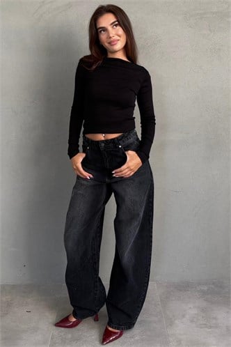 Siyah Yıkamalı Baggy Kadın Jean MG2875 