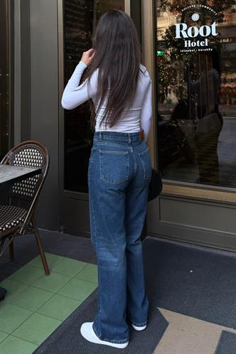 Mavi %100Pamuklu Geniş Paça Kadın Wide Leg Jean MG2623