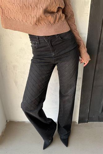 Koyu Siyah Yüksek Bel Likralı Taşlı Kadın Jean Pantolon MG2271