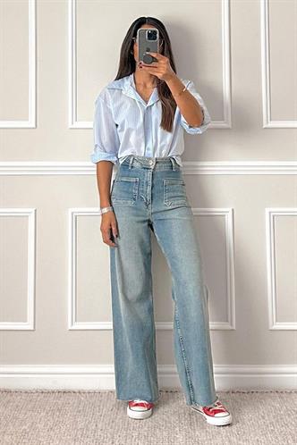 Açık Mavi Ön Cepli Kadın Jean Pantolon Mg2500