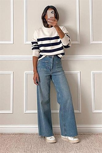 Koyu Mavi Ön Cepli Kadın Jean Pantolon Mg2500