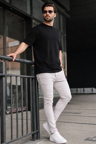 Men Stone Gray Slim Fit Jeans