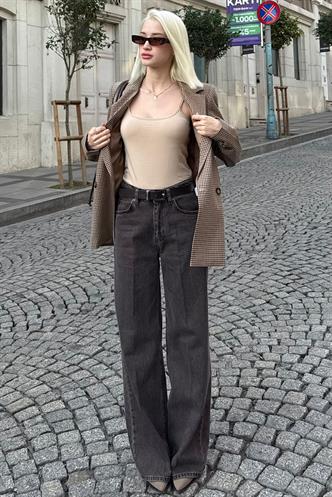 Kahverengi %100Pamuklu Geniş Paça Kadın Wide Leg Jean MG2623