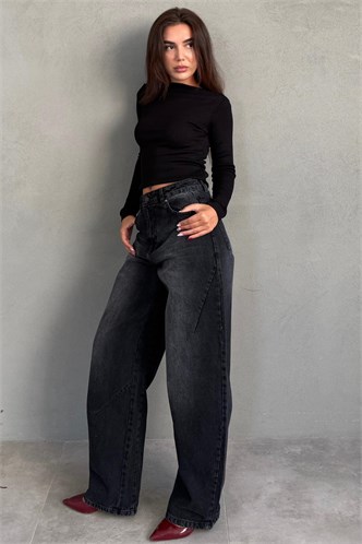 Siyah Yıkamalı Baggy Kadın Jean MG2875 