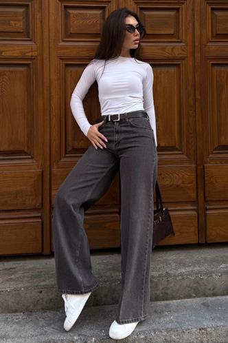 Kahverengi %100Pamuklu Geniş Paça Kadın Wide Leg Jean MG2623