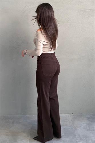 Kahverengi Yüksek Bel Likralı Taşlı Kadın Jean Pantolon MG2271