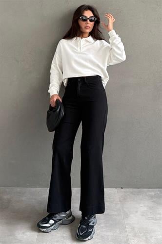Siyah Düz Kesim Geniş Paça Kadın Flared Jean MG2630